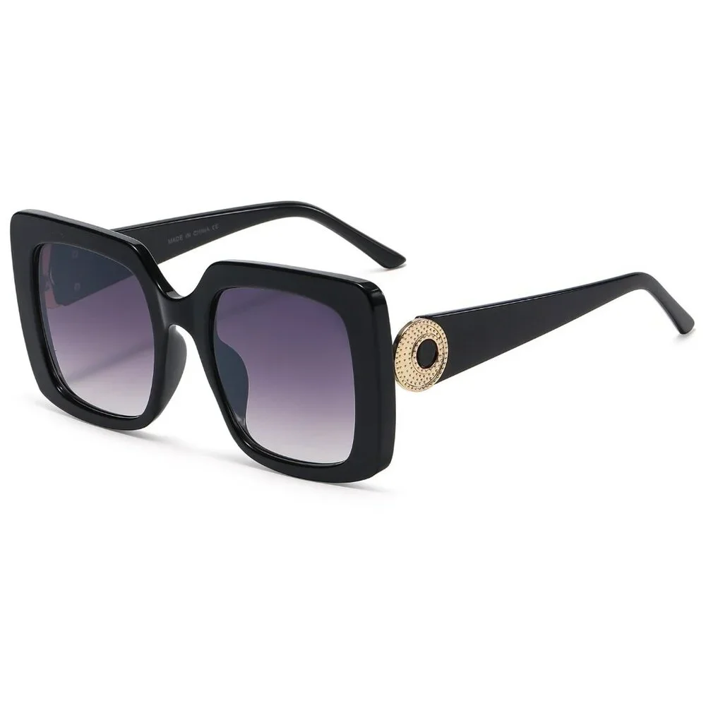 Women Sunglasses Fashion Black Frame Square Oversized Gold‎ Lentes Gafas Mujeres